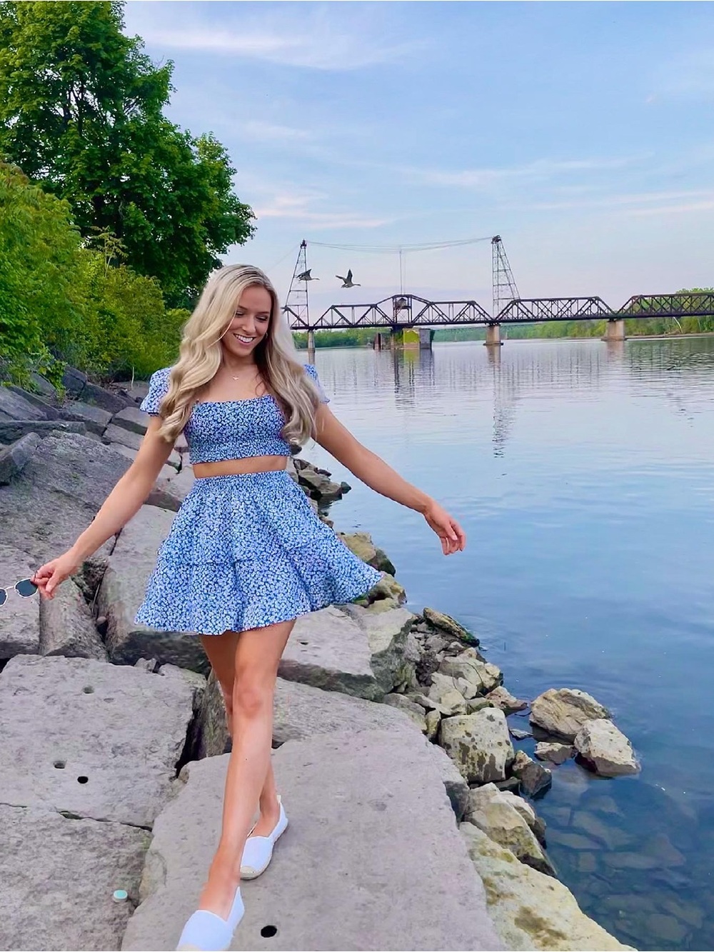 Princess Polly Blue Floral Ruffle Mini Skirt